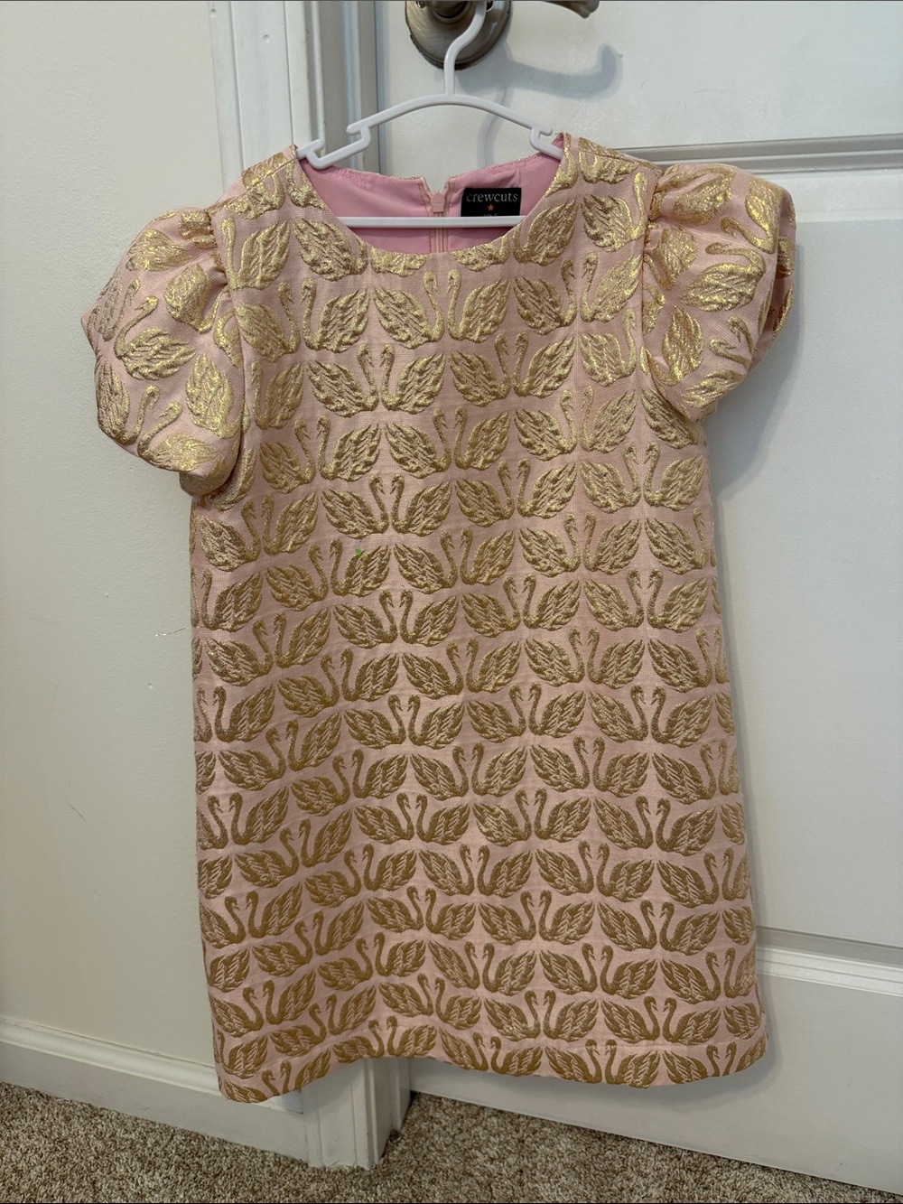 Crewcuts Pink Dress with Gold Brocade Swan Motif